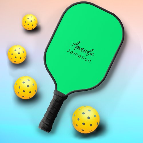 Simple Modern Green Monogram Name Pickleball Paddle