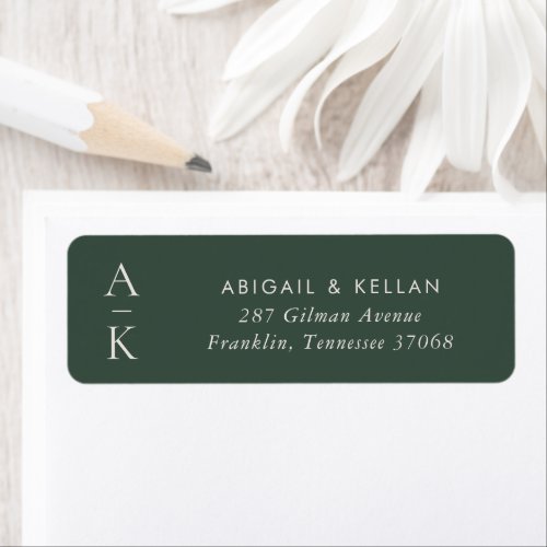 Simple Modern Green Monogram Wedding Address Label