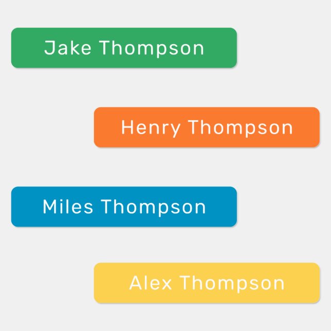 Simple Modern Green Orange Blue Name Kids' Labels (Group)