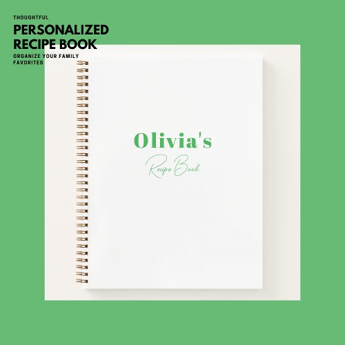 Simple Modern Green Personalized Recipe Book