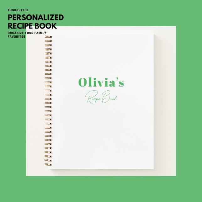 Simple Modern Green Personalized Recipe Book (Creator Uploaded)