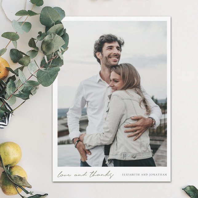 Simple Modern Green Script Photo Wedding Thank You Card (Creator Uploaded)