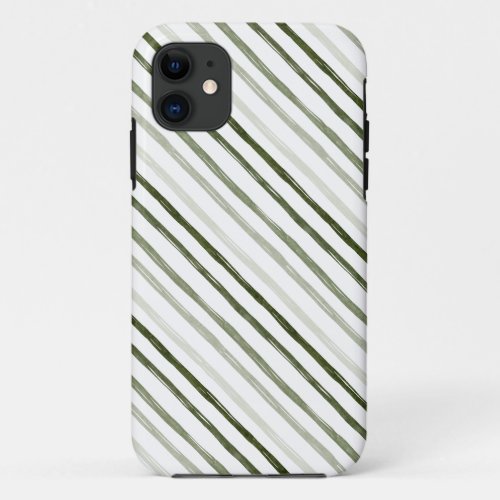 Simple Modern Green Stripe Christmas Pattern iPhone 11 Case