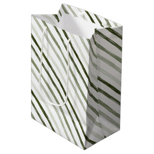 Simple Modern Green Stripe Watercolor Christmas Medium Gift Bag