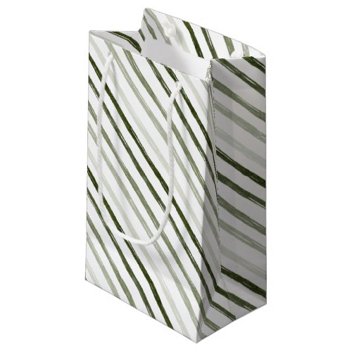 Simple Modern Green Stripe Watercolor Christmas Small Gift Bag