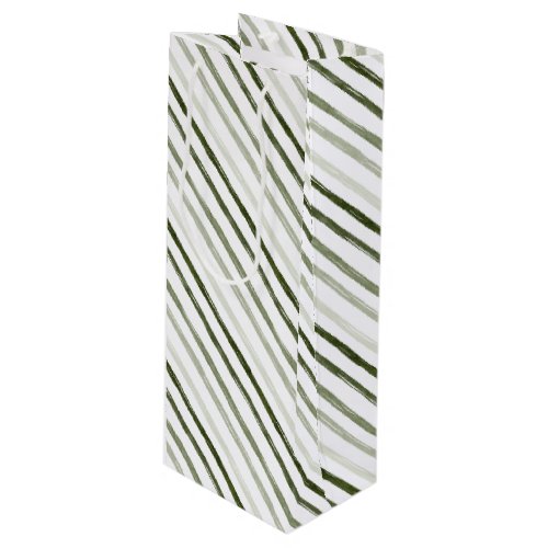 Simple Modern Green Stripe Watercolor Christmas Wine Gift Bag