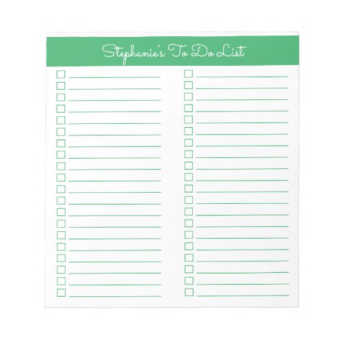 Simple Modern Green Two Column Checklist Notepad