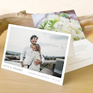 Simple Modern Green Typography Photo Wedding Letterpress Thank You Card