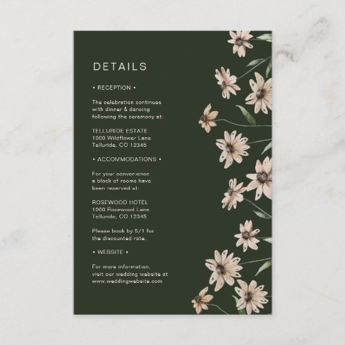 Simple Modern Green Wedding Details Enclosure Card
