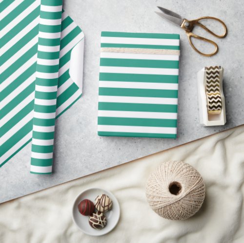 Simple Modern Green White Striped Minimalist  Wrapping Paper