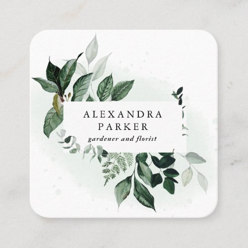 Simple Modern Greenery Square Business Card