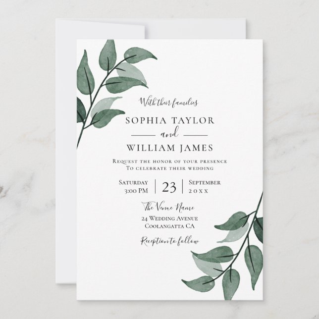 Simple Modern Greenery Wedding Invitation (Front)