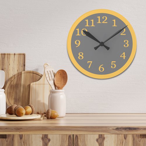 Simple Modern Grey And Yellow Decor Kitchen Round Clock