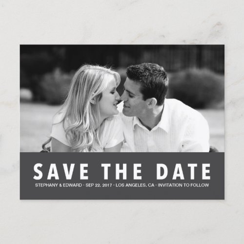 Simple Modern Grey Save the Date Photo Postcard