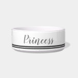 Simple Modern Grey Script Monogram Name Pet Bowl<br><div class="desc">Treat your pooch with this Simple Modern Grey Script Monogram Name Pet Bowl. It is a modern design with white background and a grey and white pinstripe around the lower area. Pet's name is in grey script lettering on front center. This is a perfect design if you love stylish, elegant...</div>