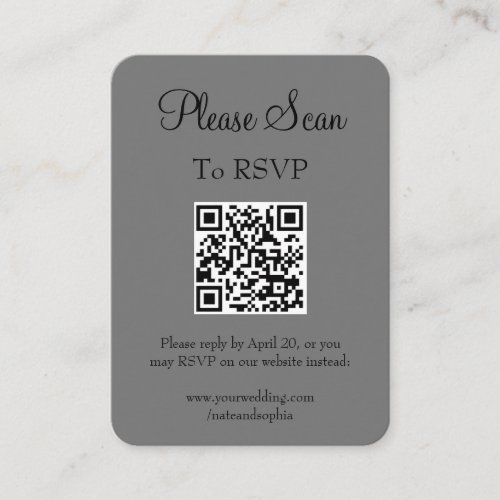 Simple Modern Grey Wedding Scan QR Code Enclosure Card