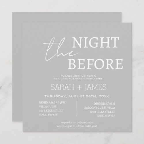 Simple Modern Grey White Rehearsal Dinner Wedding Invitation