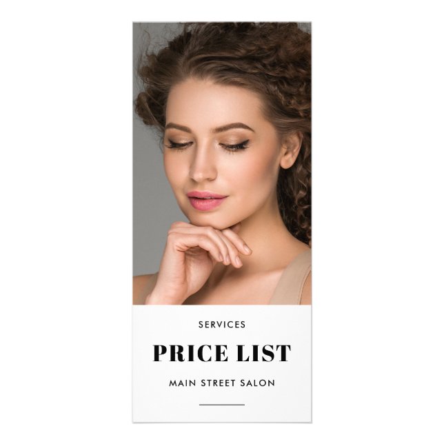 Simple Modern Hair Salon Photo Price List Rack Card (Front)