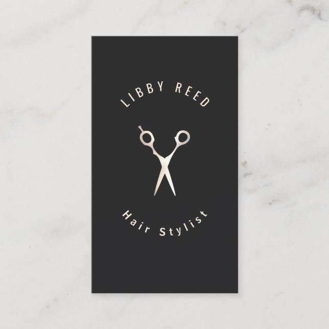 Simple Modern Hair Stylist Scissors Black Business Card (Front)