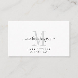 Simple Modern Hair Stylist Script Monogram Business Card