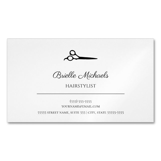 Simple Modern Haircitting Scissors Hair Stylist Business Card Magnet (Front)