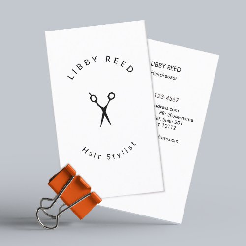 Simple Modern Hairstylist Scissors White Business Card