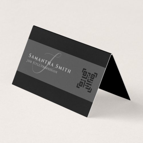 Simple Modern Half Grey Half Black QR Monogrammed Business Card