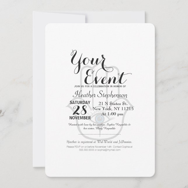 Simple Modern Hamsa Hand of Fatima Invitation (Front)