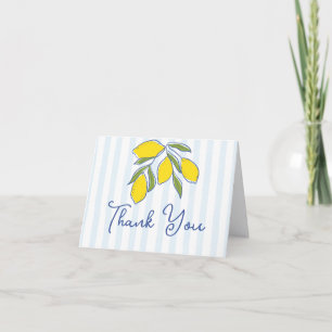 Simple Modern Hand Drawn Lemons Blue Stripes Capri Letterpress Thank You Card