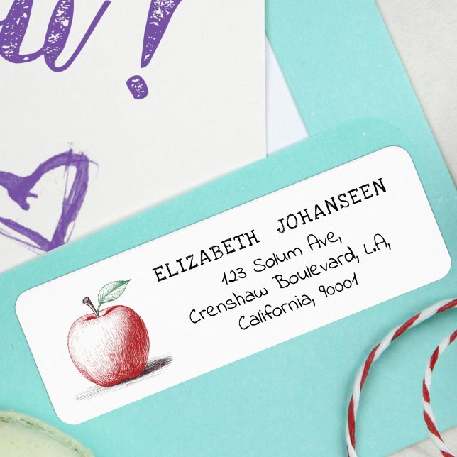 Simple Modern Hand Drawn Red Apple School Teacher Label (Creator Uploaded)