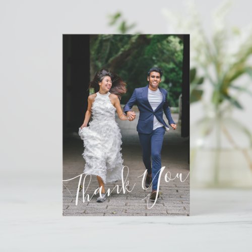 Simple Modern Hand Lettered Wedding 2 Photo Custom Thank You Card