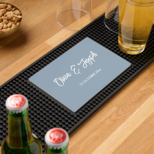 Simple Modern Hand Sketched Script Blue and White Bar Mat