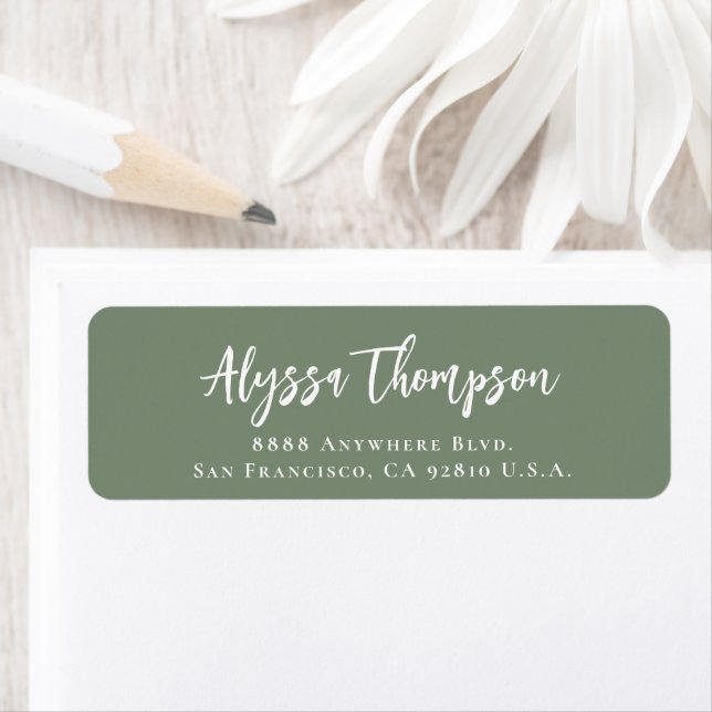 Simple Modern Handlettering Name Script Green  Label (Insitu)
