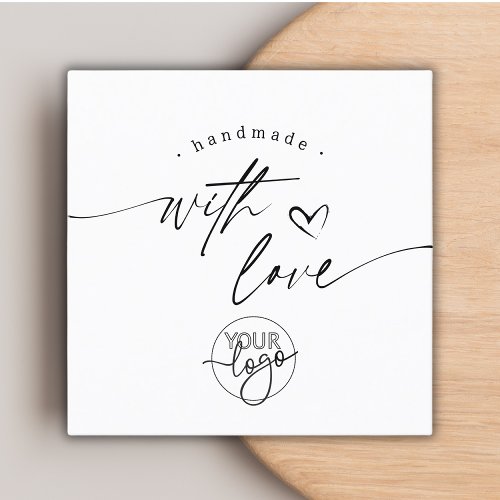 Simple Modern Handmade with Love Script Logo  Square Business Card