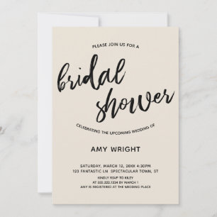 Simple, Modern Handwriting Bridal Shower in Cream Invitation