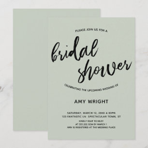 Simple, Modern Handwriting Bridal Shower in Sage Invitation