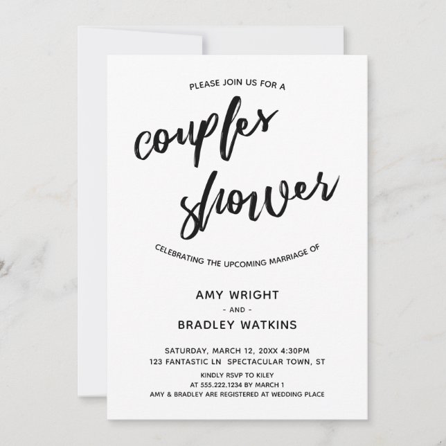 Simple, Modern Handwriting Couples Shower Invitation (Front)