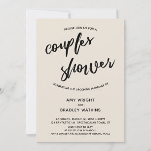 Simple, Modern Handwriting Cream Couples Shower Invitation