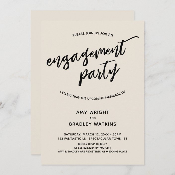 Simple, Modern Handwriting Cream Engagement Party Invitation | Zazzle.com