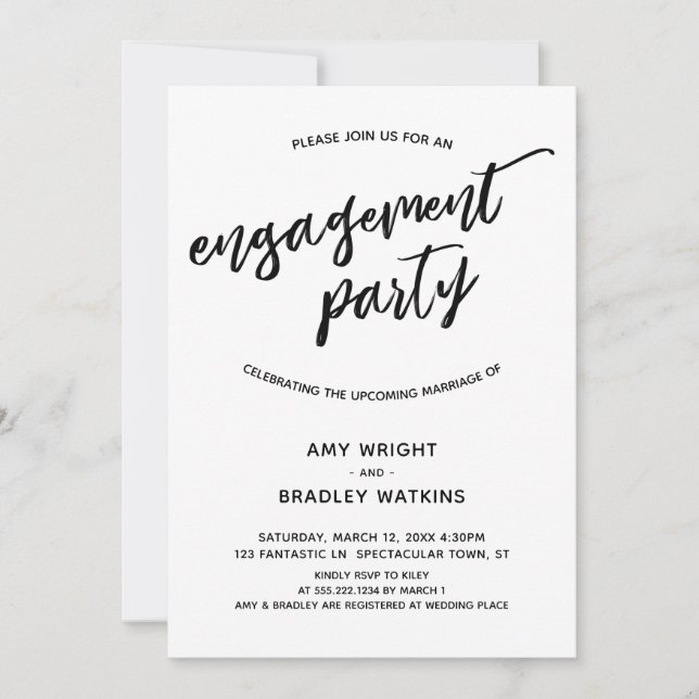 Simple, Modern Handwriting Engagement Party Invitation (Front)