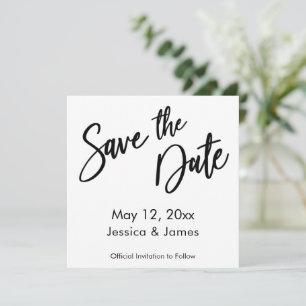 Simple Modern Handwriting Typography Black & White Save The Date