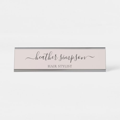 Simple Modern Handwritten Champagne Desk Name Plate