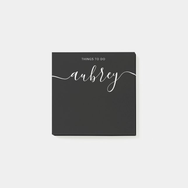 Simple Modern Handwritten Name Black Post-it Notes (Front)