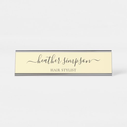 Simple Modern Handwritten Pastel Yellow Desk Name Plate