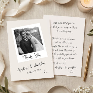 Simple Modern Handwritten Photo Wedding Thank You Card