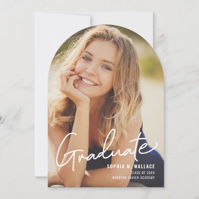 Simple Modern Handwritten Script Graduate Photo Invitation (Front)