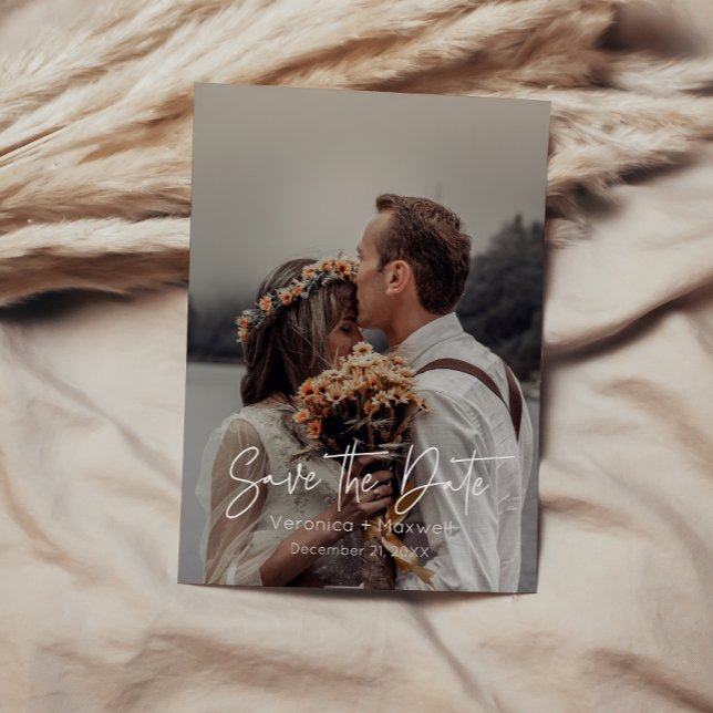 Simple & Modern Handwritten Script Photo Save The Date (Creator Uploaded)