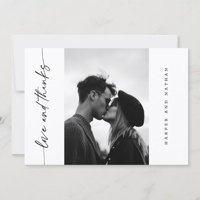 Simple Modern Handwritten Script Photo Wedding Thank You Card (Front)