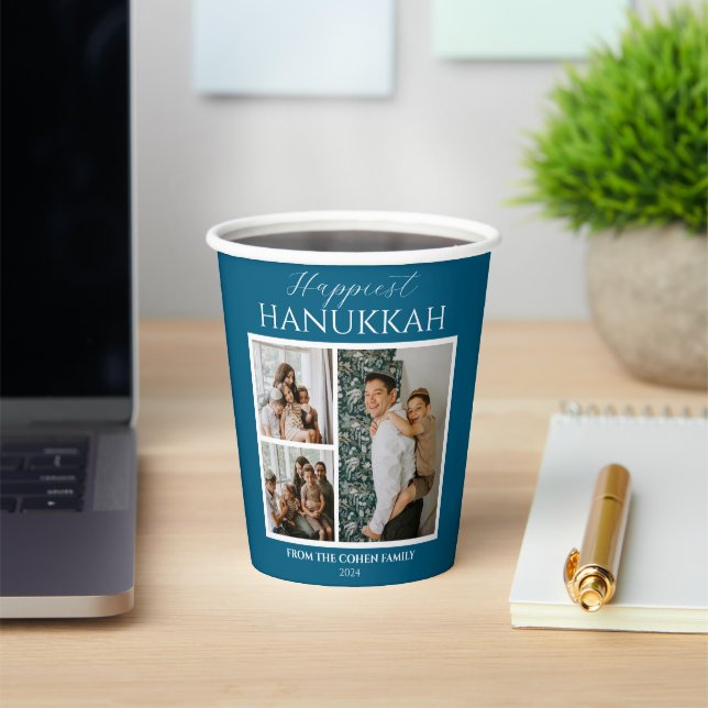 Simple Modern Happiest Hanukkah Elegant 3 Photo Paper Cups (Insitu)
