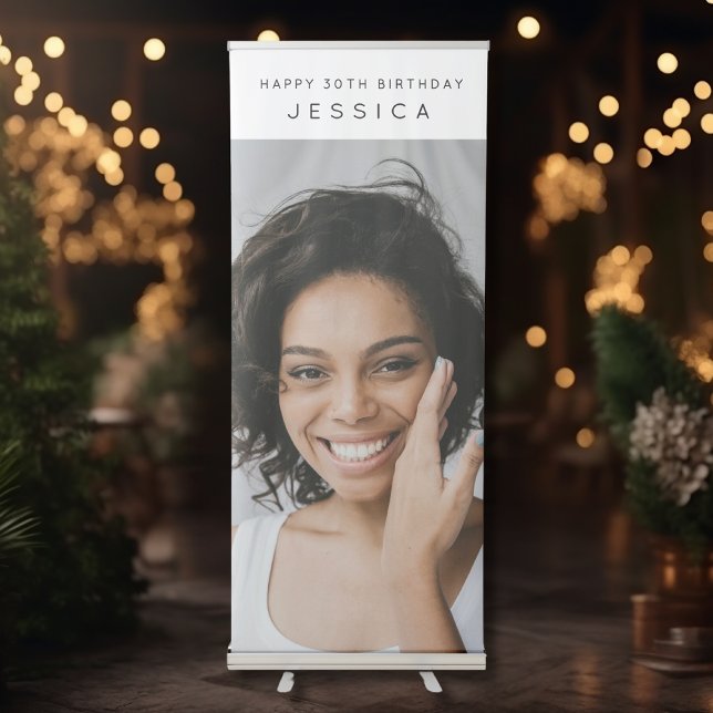 Simple Modern Happy 30th Birthday Party Photo Retractable Banner (Creator Uploaded)